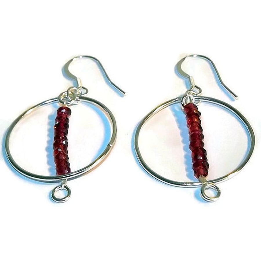 rhodolite garnet and sterling silver hoop earrings