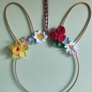 Spring Wreath - Freestanding or Bunny Wall Decoration - Crochet Flowers