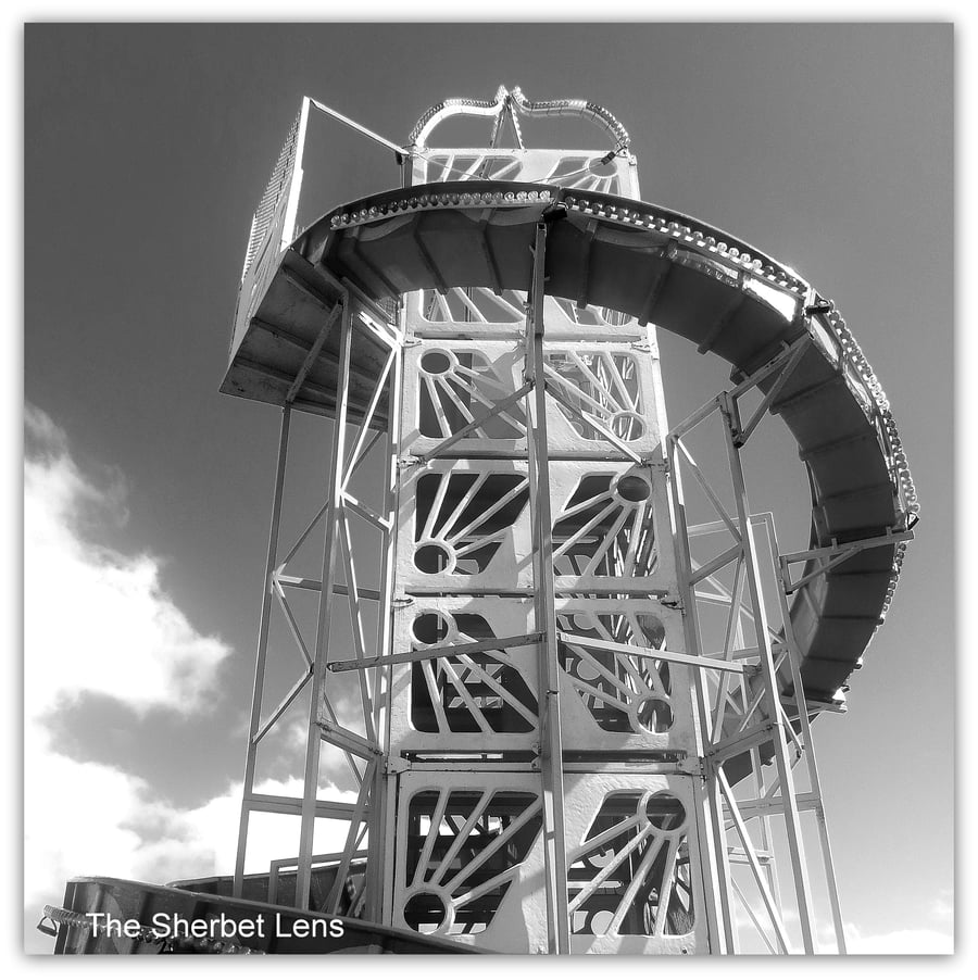 Helter Skelter.  A monochrome print.  20cm x 20cm.  ( 8 x 8 inch )