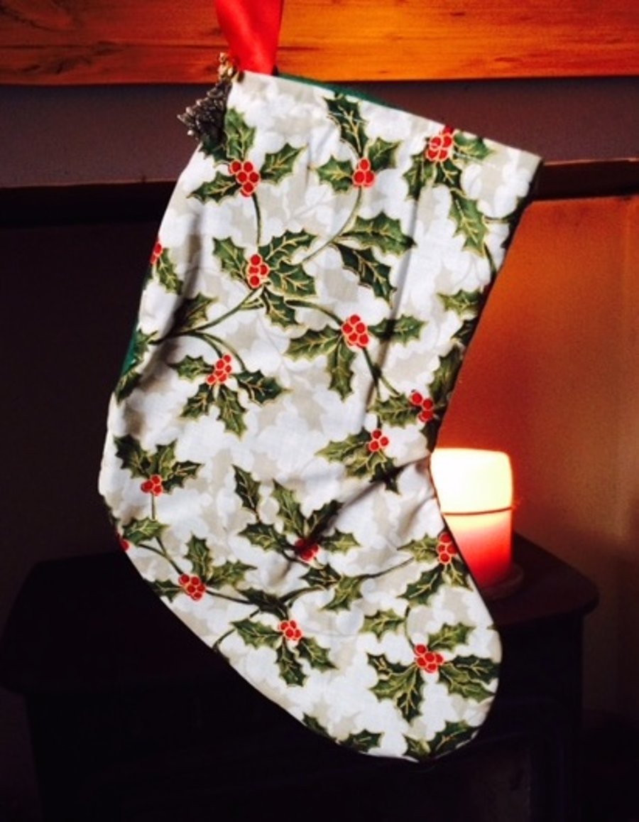 Green holly patterned stocking