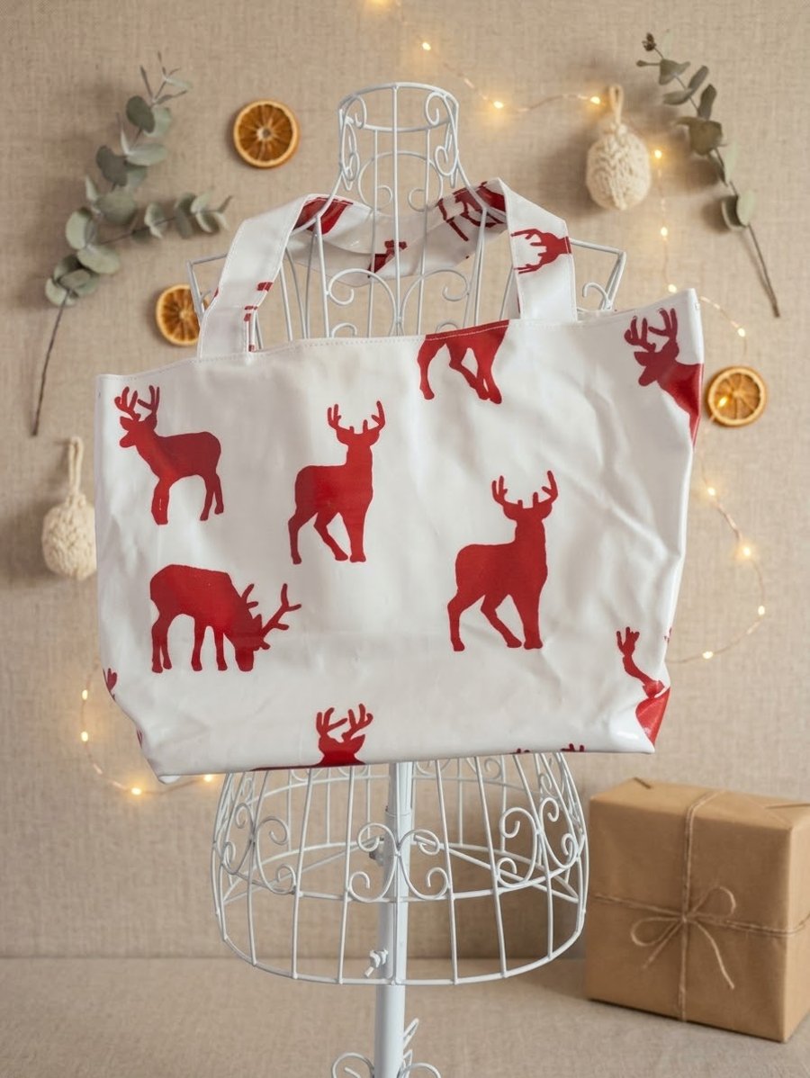 Christmas red stag shoulder tote shopping bag 