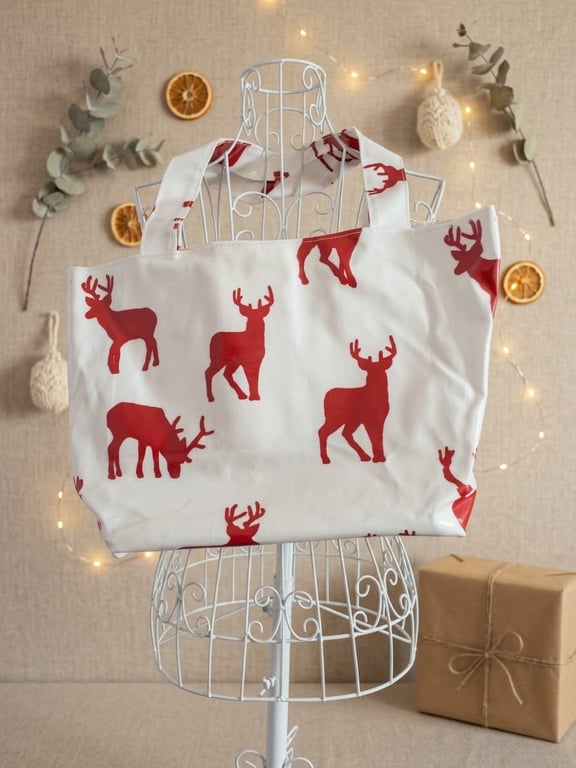 Christmas red stag shoulder tote shopping bag 