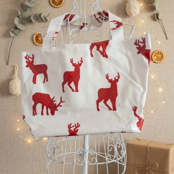 Christmas red stag shoulder tote shopping bag 