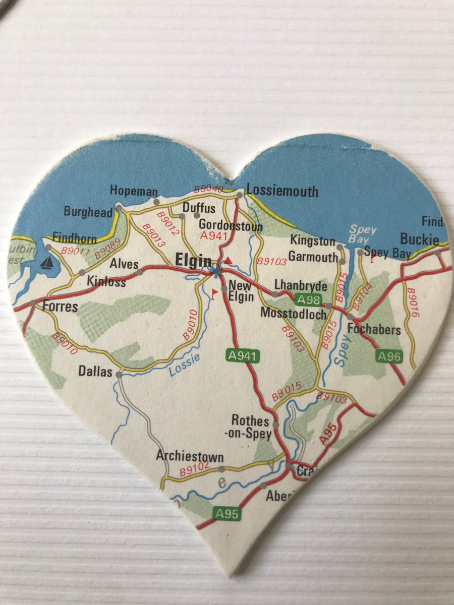 ELGIN Vintage map art. 4” white frame. Scottish places. 