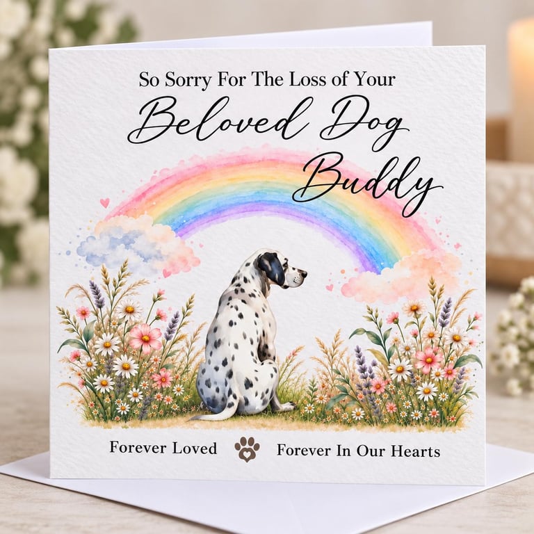 Personalised Dalmatian Dog Loss Card, Sympathy Card, Rainbow Bridge Card