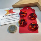 Set of 4 red fused glass buttons 