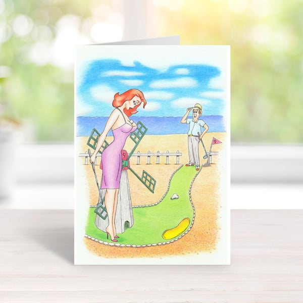 Crazy Golf Greeting Card - Hand Drawn Any Occasion Card - Blank Inside