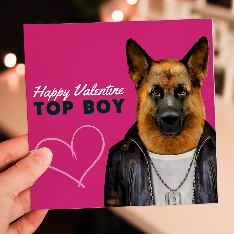 German Shepherd dog Valentine's Day card: Happy Valentine top boy