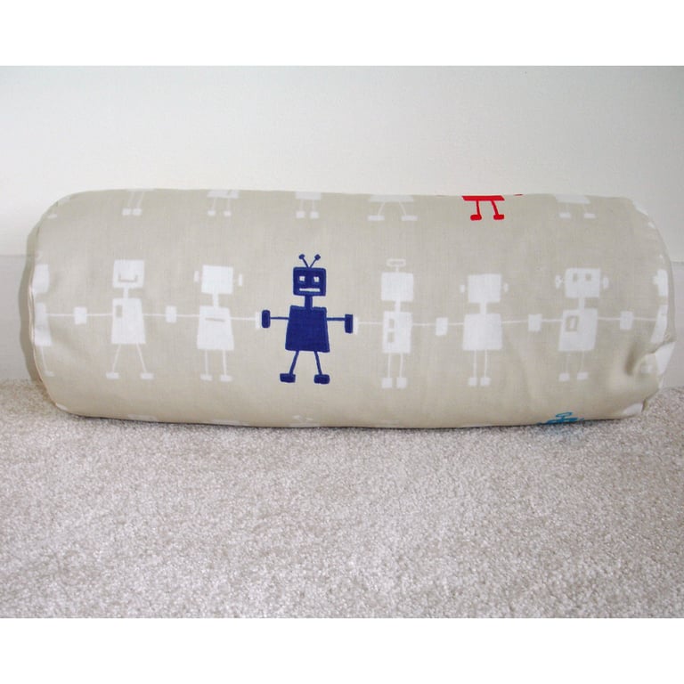 Robot Bolster Cushion Cover 16" x 6" Robots Cylinder Neck Roll Pillow Red Blue