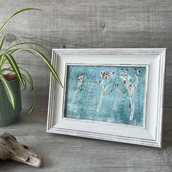 Hand Printed and Embroidered Framed Seadhead Picture