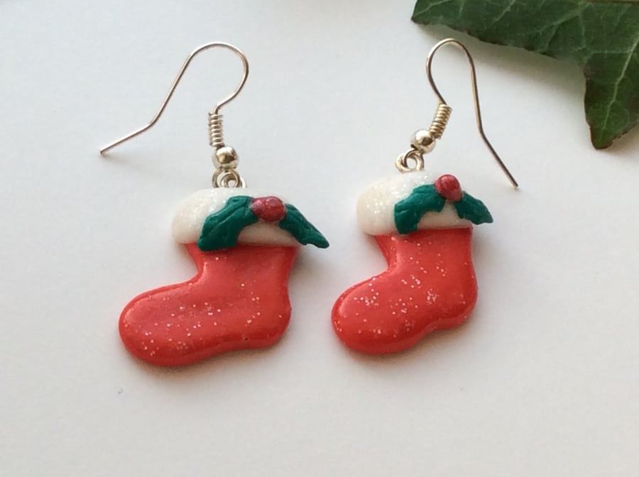 Christmas Stocking Novelty Fimo Earrings 