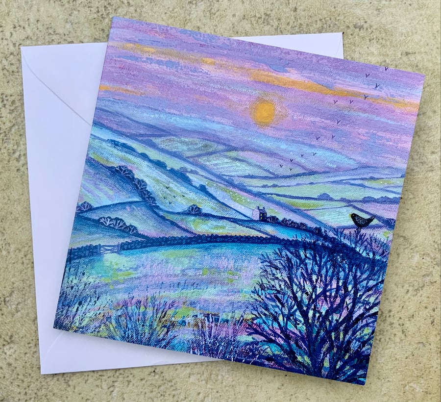 Moorland Sunset, Blank Greetings Card