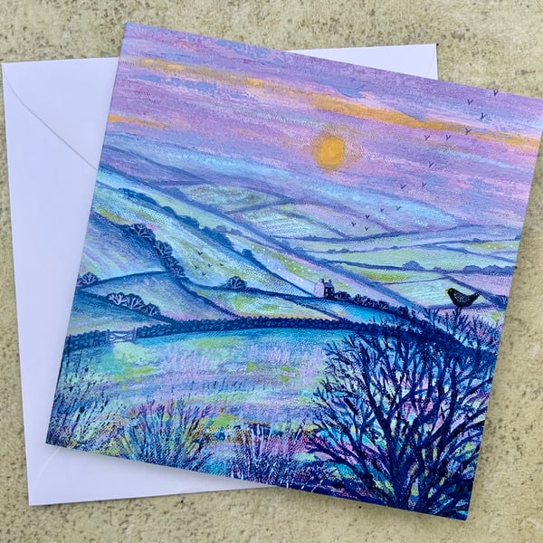 Moorland Sunset, Blank Greetings Card
