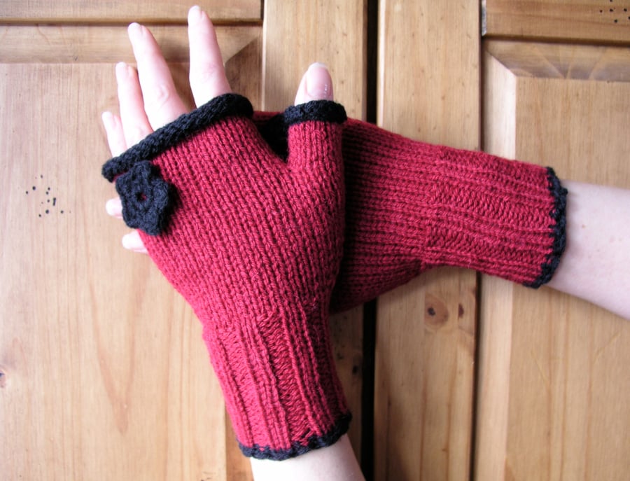 Hand knitted fingerless gloves wrist warmers