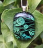 Fresh Green Leaves Dichroic Glass Pendant Necklace:  Fused Glass pendant F17 - Image 5