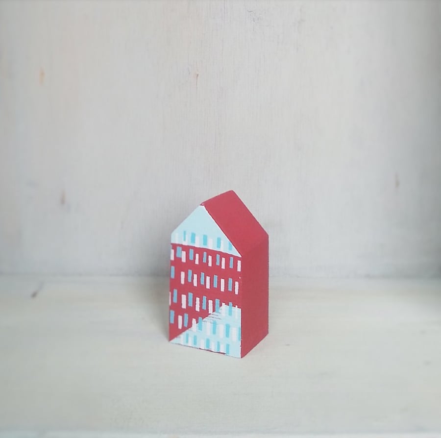 Miniature Wooden House, Red House, House Ornament, Housewarming Gift