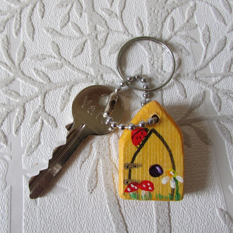 Key Ring or Zip Pull, Yellow Fairy Door, Stocking Filler