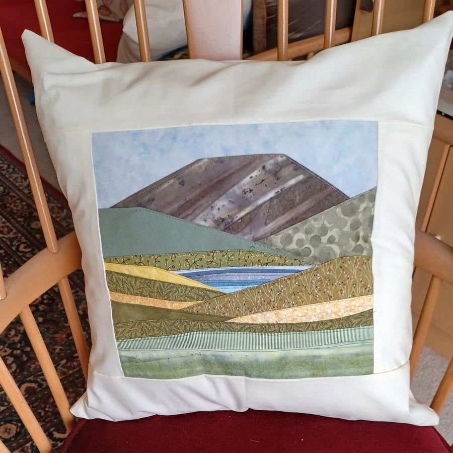 'Mountain' patchwork landscape cushion cover