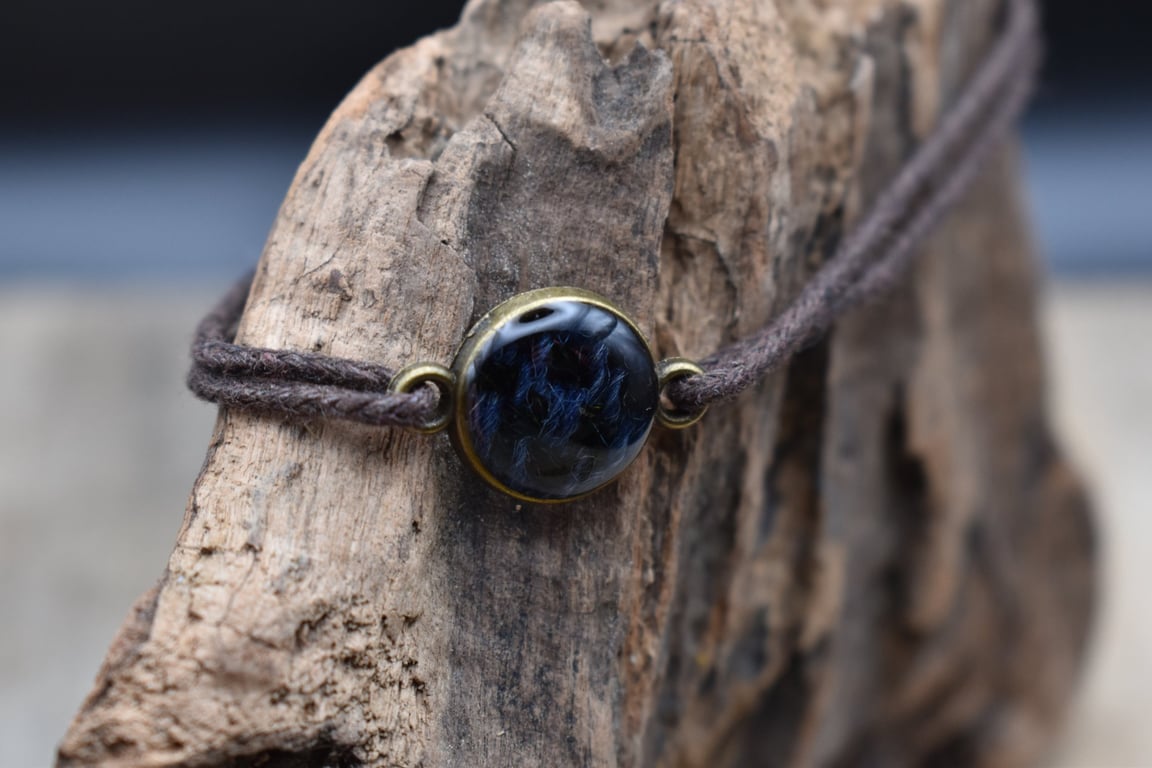 Harris Tweed Resin Bracelet, Blue, Adjustable Cotton Cord, Handmade in Scotland
