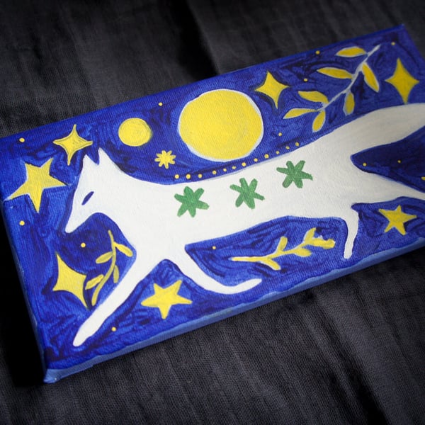 Starry Moon Fox, Acrylic On Canvas Original Painting