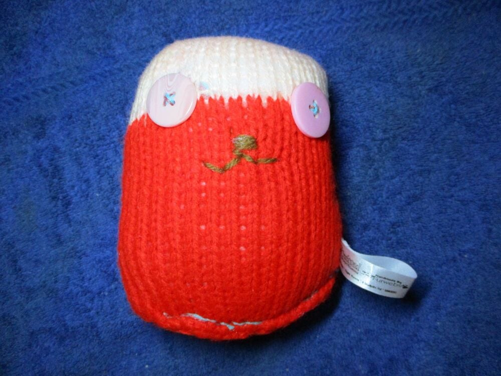 Pink Eyed Mini Armless Santa Snuggy - Knitted By KM