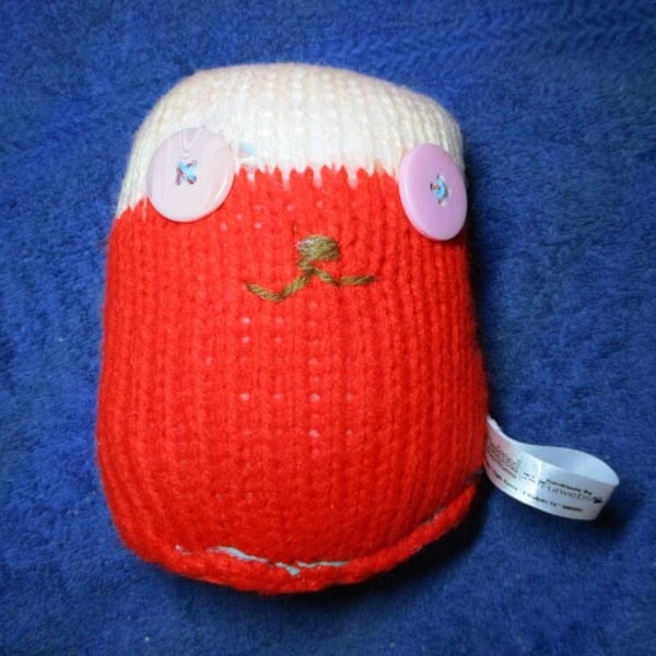 Pink Eyed Mini Armless Santa Snuggy - Knitted By KM