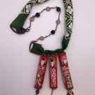 Kokeshi japanese fabric worry dolls blossom necklace