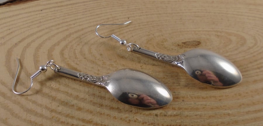 Upcycled Silver Plated Sugar Tong Spoon Earrings SPE042101