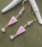 Pink Heart Dangle Earrings, Handmade Beaded Drop Earrings, Gift for Her