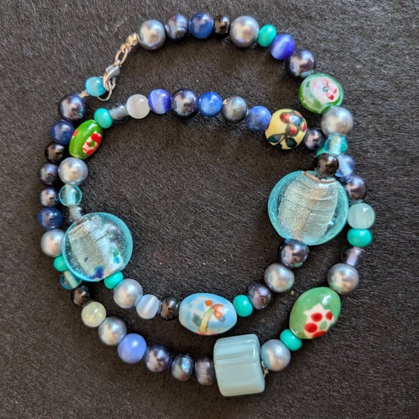 Beaded Blue Sea Necklace 
