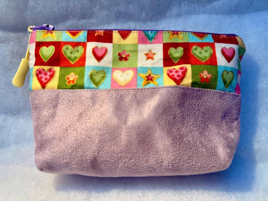 Hearts - Small zipped pouch for makeup, sewing kit, medication etc...
