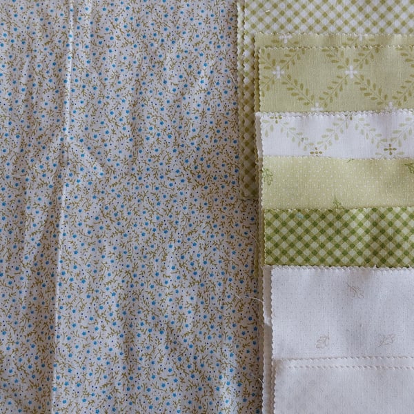 Greens and white fabric remnants bundle