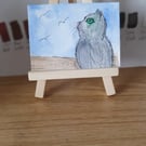 Cat ATC card watercolour tiny miniature artwork approx 3.5" x 2.5 inches