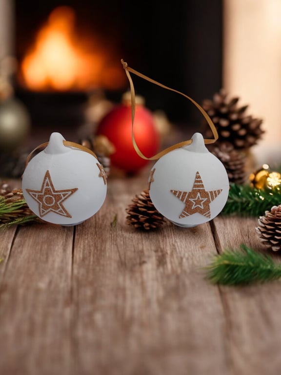 Hygge Star Ceramic and Cork Bauble Christmas Decoration Ornament