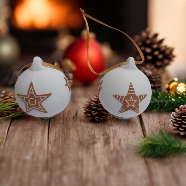 Hygge Star Ceramic and Cork Bauble Christmas Decoration Ornament