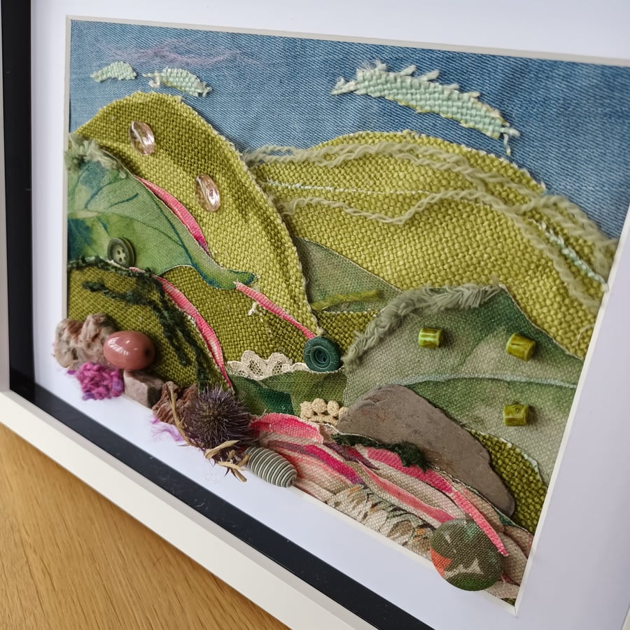 Country Hills Scottish Landscape with Thistle  A4 Frame to hang or stand