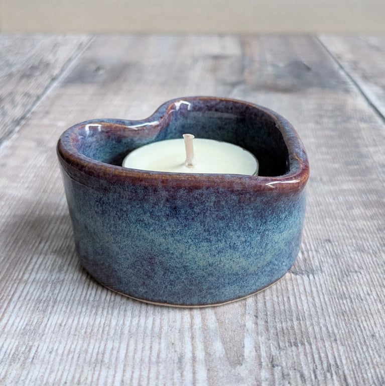 Perfectly imperfect Ceramic heart tealight, blue purple