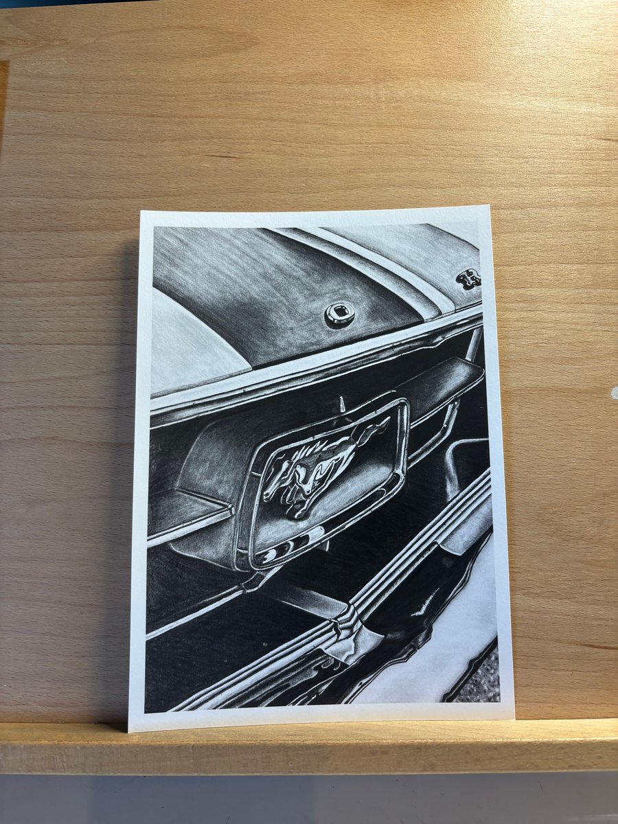 Vintage Ford Mustang Car Graphite Art Print A5