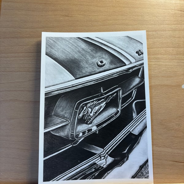 Vintage Ford Mustang Car Graphite Art Print A5