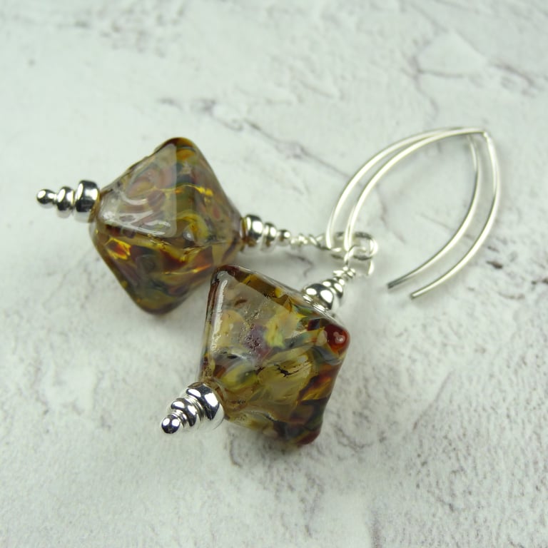 Multi-coloured lampwork glass drop earrings, sterling silver, handcrafted (LH1)