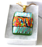 Dichroic Glass Pendant 278 Red Striped Handmade with gold plated chain - Image 7