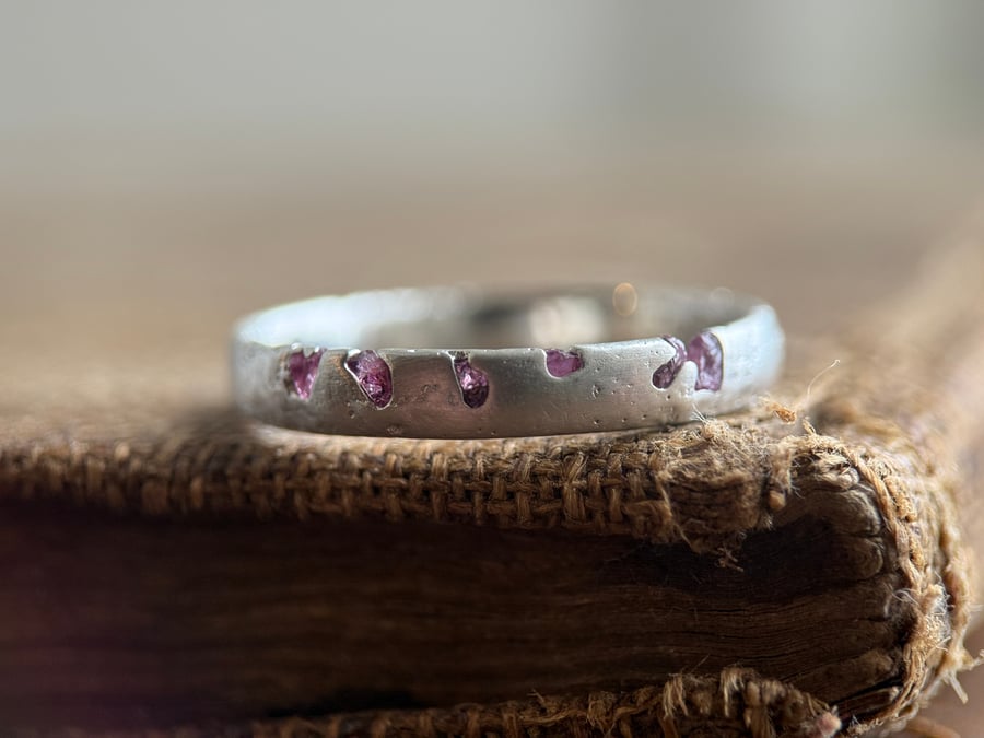 Sterling Silver Sand Cast Rough Ruby Ring Band