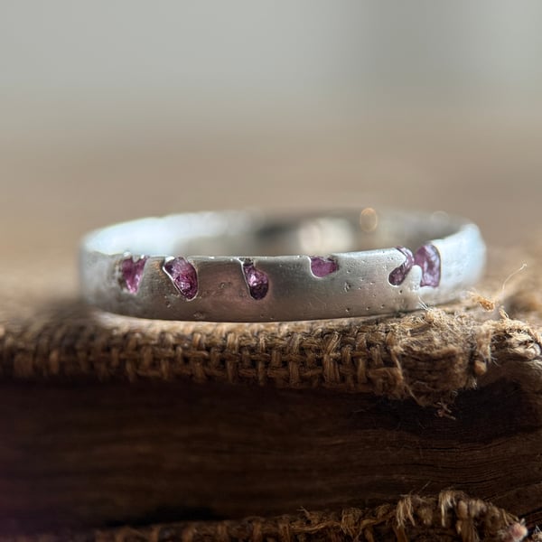 Sterling Silver Sand Cast Rough Ruby Ring Band