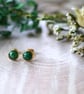 Gold Hypoallergenic Sparkly Green Resin Stud Earrings