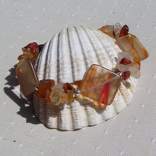 Orange Carnelian & Red Sardonyx Gemstone Crystal Beaded Bracelet "Savona"