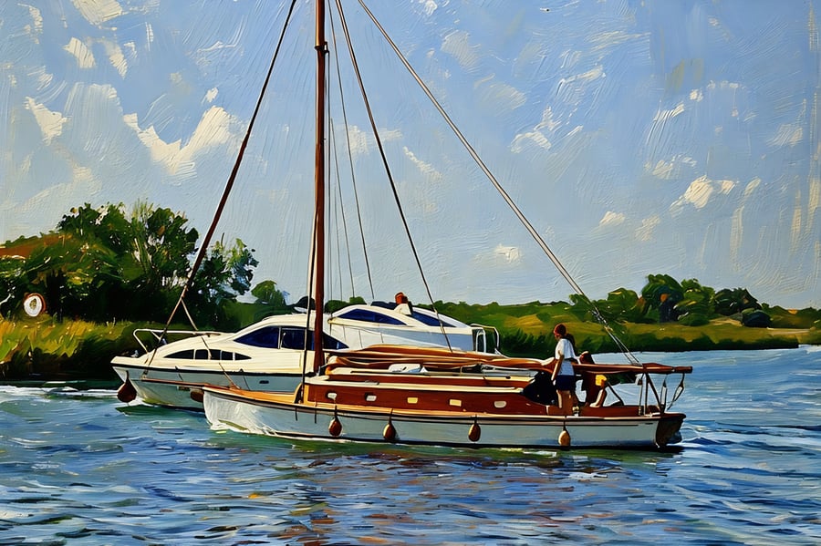 A4 Print Of Boats Passing Norfolk Broads 
