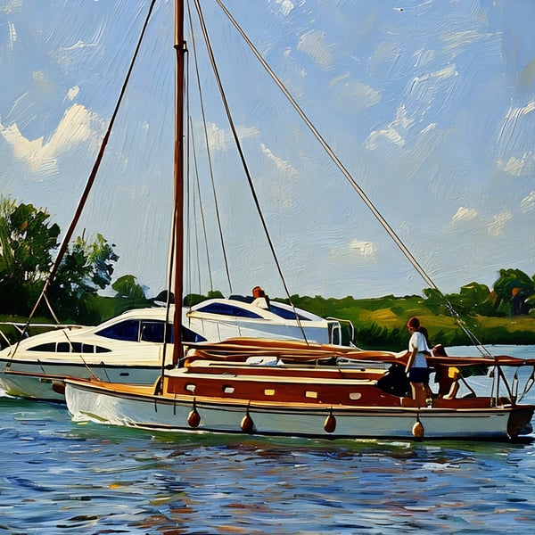 A4 Print Of Boats Passing Norfolk Broads 