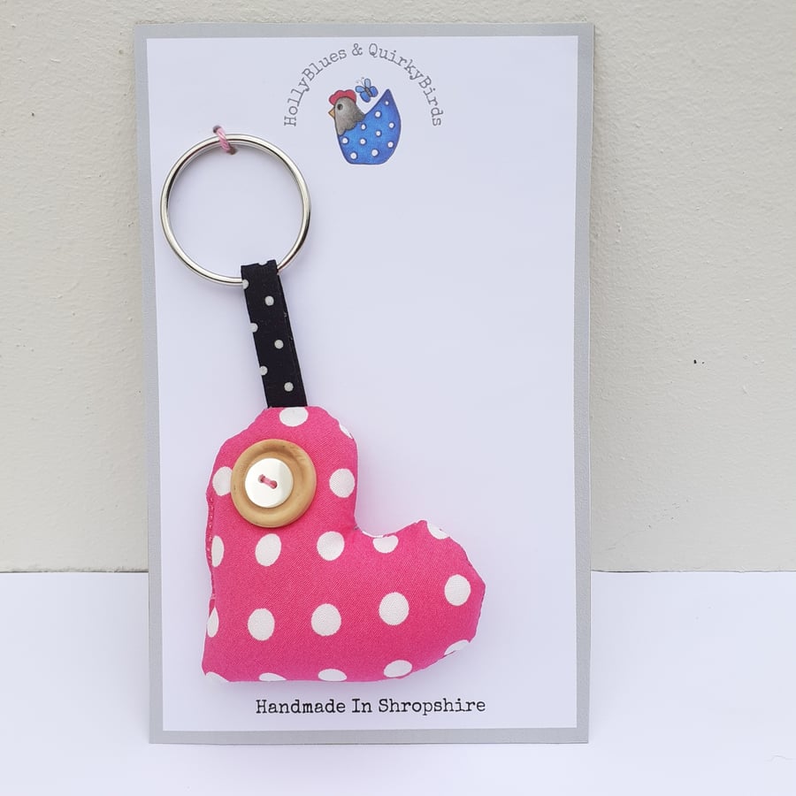 Hot Pink Polka Dot Padded Heart Key Ring 