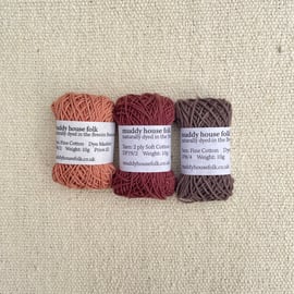 Naturally dyed yarn bundle, x3 10g balls