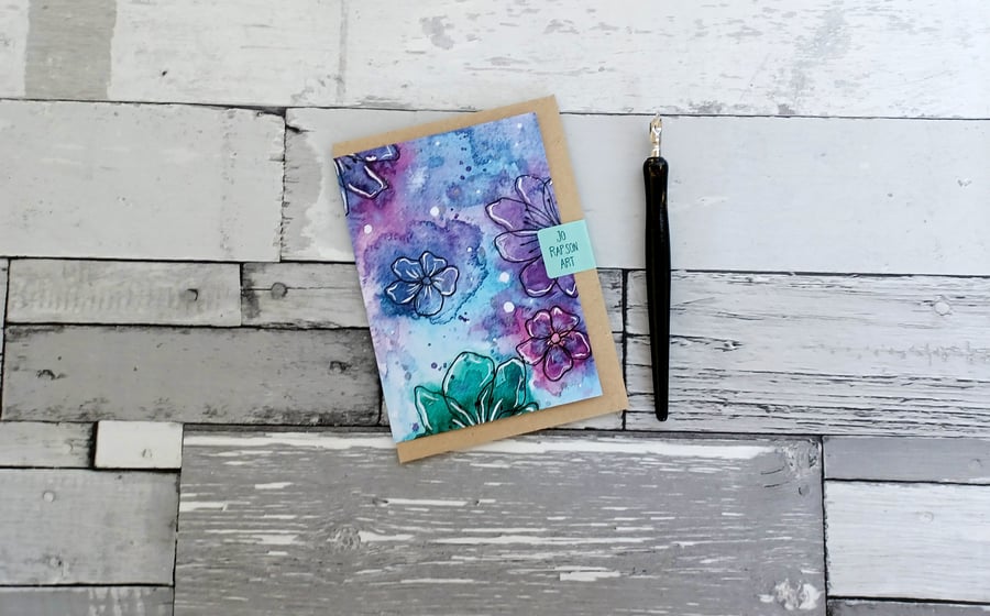 Flower Watercolour Greeting Card, A6 Tent Fold Folksy